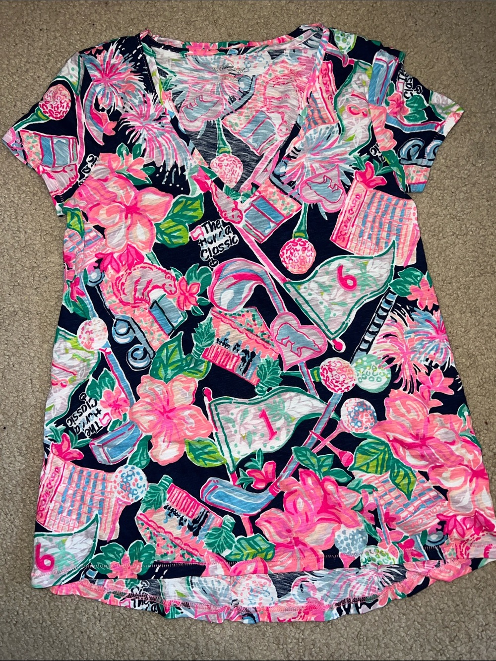 Lilly Pulitzer Navy Multi Floral Short Sleeve Tee